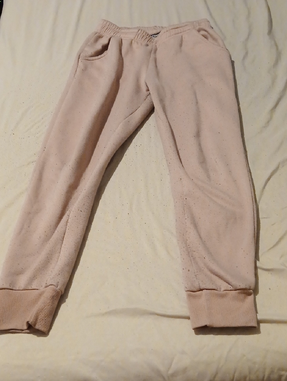 Pale Pink Fleece Joggers with Elastic Waist